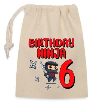 Birthday Ninja 6 Years Old Bday Party Gift Ninja - Verschließbarer Geschenkbeutel aus Baumwolle (14x20cm) - Natur - Vorne