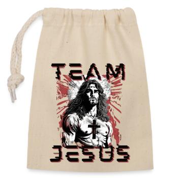 Team Jesus, Solidarität für alle Religionen, Bibel - Verschließbarer Geschenkbeutel aus Baumwolle (14x20cm) - Natur - Vorne