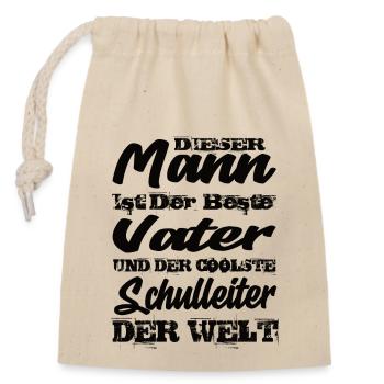 Vater und Schulleiter - Verschließbarer Geschenkbeutel aus Baumwolle (14x20cm) - Natur - Vorne