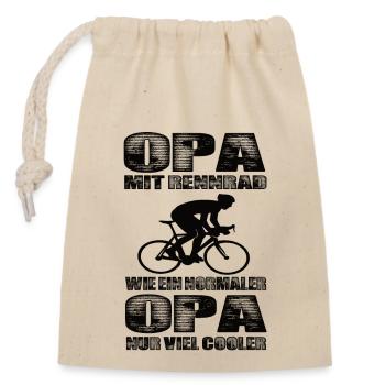 Opa Mit Rennrad Wie Ein Normaler Opa Nur Cooler - Verschließbarer Geschenkbeutel aus Baumwolle (14x20cm) - Natur - Vorne