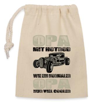 Opa Mit Hotrod Wie Ein Normaler Opa Nur Cooler - Verschließbarer Geschenkbeutel aus Baumwolle (14x20cm) - Natur - Vorne