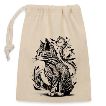 Tatouage vintage Tribal Lines Style Chat - Sac cadeau en coton avec cordon (14 x 20 cm) - nature - Devant