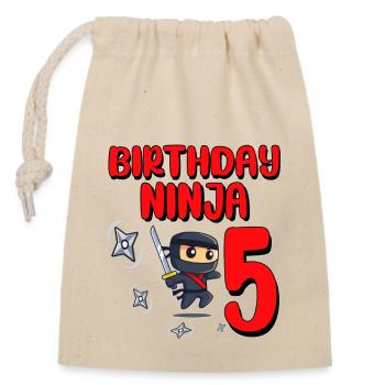 Birthday Ninja 5 Years Old Bday Party Gift Ninja - Verschließbarer Geschenkbeutel aus Baumwolle (14x20cm) - Natur - Vorne