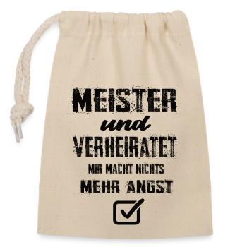 Meister und Verheiratet - Verschließbarer Geschenkbeutel aus Baumwolle (14x20cm) - Natur - Vorne