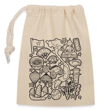 Vietnam Doodles Asien Hanoi Saigon Pho Banh Mi - Verschließbarer Geschenkbeutel aus Baumwolle (14x20cm) - Natur - Vorne