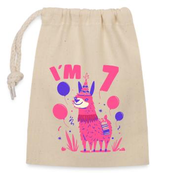 Cute Lama Birthday Motif for Girls Iam 7 Gift Idea - Verschließbarer Geschenkbeutel aus Baumwolle (14x20cm) - Natur - Vorne