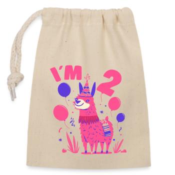 Cute Lama Birthday Motif for Girls I'm 2 Gift Idea - Verschließbarer Geschenkbeutel aus Baumwolle (14x20cm) - Natur - Vorne