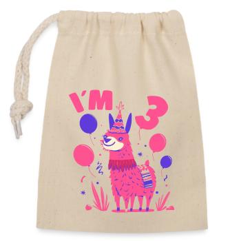 Cute Lama Birthday Motif for Girls I'm 3 Gift Idea - Verschließbarer Geschenkbeutel aus Baumwolle (14x20cm) - Natur - Vorne