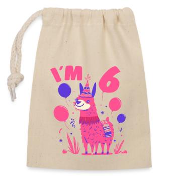 Cute Lama Birthday Motif for Girls I'm 6 Gift Idea - Verschließbarer Geschenkbeutel aus Baumwolle (14x20cm) - Natur - Vorne