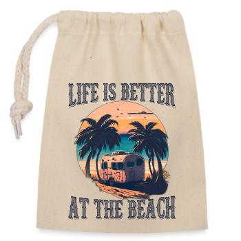 La vie est meilleure à la plage - Rétro - Sac cadeau en coton avec cordon (14 x 20 cm) - nature - Devant