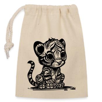 Small tiger with cute striped pattern - Closable cotton gift bag (14x20cm) - nature - Front