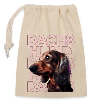 Rauhaardackel Dachshund Hund Hunde Welpe Dackel - Verschließbarer Geschenkbeutel aus Baumwolle (14x20cm) - Natur - Vorne