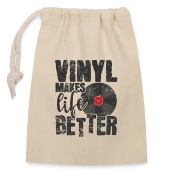 Vinyl makes Life Better Record - Closable cotton gift bag (14x20cm) - nature - Front