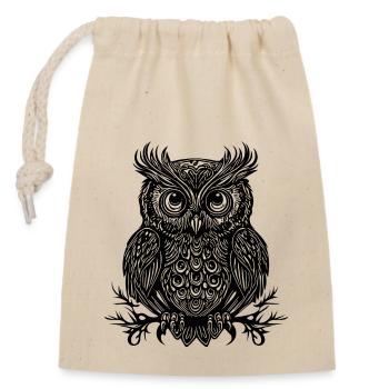 Vintage owl with big eyes - Closable cotton gift bag (14x20cm) - nature - Front
