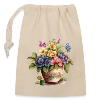 Vintage Blumen Blumentopf - Verschließbarer Geschenkbeutel aus Baumwolle (14x20cm) - Natur - Vorne