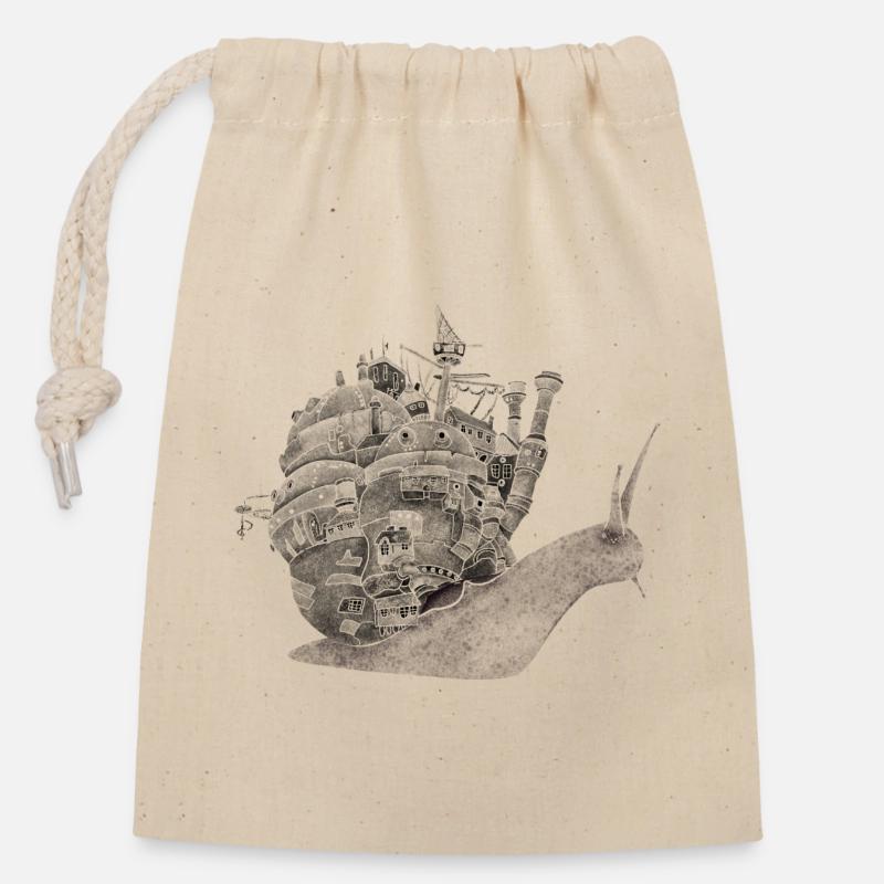 Escargot avec Château ambulant - Sac cadeau en coton avec cordon (14 x 20 cm) - nature