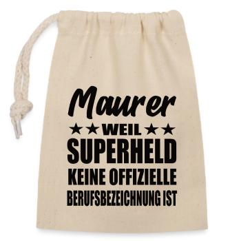 Maurer Superheld Spruch - Verschließbarer Geschenkbeutel aus Baumwolle (14x20cm) - Natur - Vorne