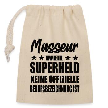 Masseur Superheld Spruch - Verschließbarer Geschenkbeutel aus Baumwolle (14x20cm) - Natur - Vorne