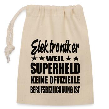 Elektroniker Superheld Spruch - Verschließbarer Geschenkbeutel aus Baumwolle (14x20cm) - Natur - Vorne