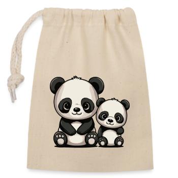 Deux pandas de dessins animés mignons pour frères et sœurs - Sac cadeau en coton avec cordon (14 x 20 cm) - nature - Devant