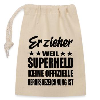 Erzieher Superheld Spruch - Verschließbarer Geschenkbeutel aus Baumwolle (14x20cm) - Natur - Vorne