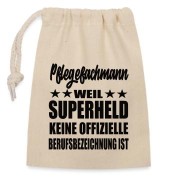 Pflegefachman Superheld Spruch - Verschließbarer Geschenkbeutel aus Baumwolle (14x20cm) - Natur - Vorne