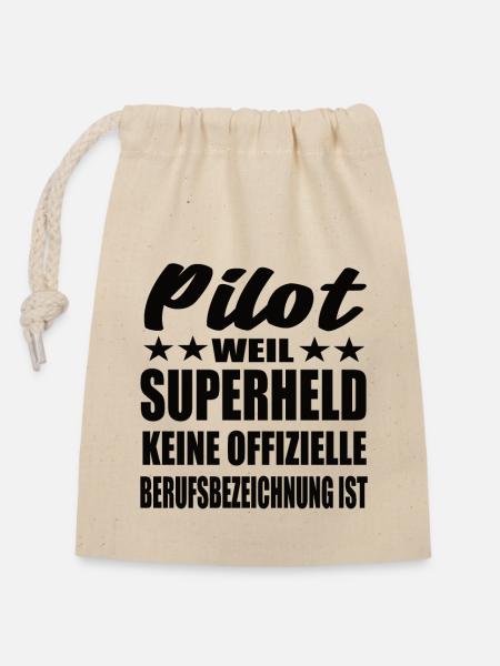Pilot Superheld Spruch - Verschließbarer Geschenkbeutel aus Baumwolle (14x20cm) - Natur