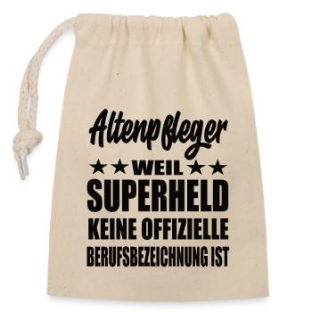 Altenpfleger Superheld Spruch - Verschließbarer Geschenkbeutel aus Baumwolle (14x20cm) - Natur - Vorne