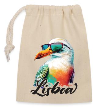 Lisboa Portugal holiday seagull with sunglasses - Closable cotton gift bag (14x20cm) - nature - Front