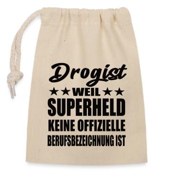 Drogist Superheld Spruch - Verschließbarer Geschenkbeutel aus Baumwolle (14x20cm) - Natur - Vorne