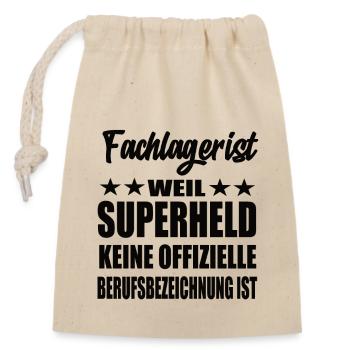 Fachlagerist Superheld Spruch - Verschließbarer Geschenkbeutel aus Baumwolle (14x20cm) - Natur - Vorne