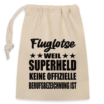 Fluglotse Superheld Spruch - Verschließbarer Geschenkbeutel aus Baumwolle (14x20cm) - Natur - Vorne
