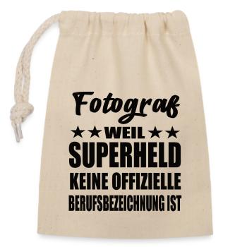 Fotograf Superheld Spruch - Verschließbarer Geschenkbeutel aus Baumwolle (14x20cm) - Natur - Vorne