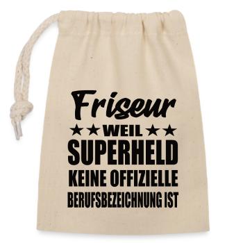 Friseur Superheld Spruch - Verschließbarer Geschenkbeutel aus Baumwolle (14x20cm) - Natur - Vorne
