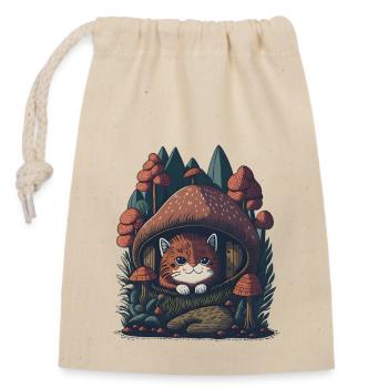 Märchenhafte Cottagecore-Katze - Verschließbarer Geschenkbeutel aus Baumwolle (14x20cm) - Natur - Vorne