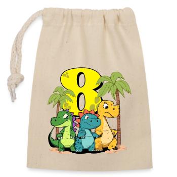 Dinosaures mignons J’ai 8 dino anniversaire - Sac cadeau en coton avec cordon (14 x 20 cm) - nature - Devant
