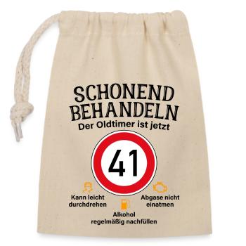 41. Geburtstag Schonend Behandeln Oldtimer Ist 41 - Verschließbarer Geschenkbeutel aus Baumwolle (14x20cm) - Natur - Vorne