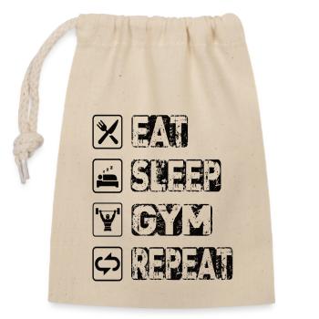 Eat Sleep Gym Repeat - Verschließbarer Geschenkbeutel aus Baumwolle (14x20cm) - Natur - Vorne