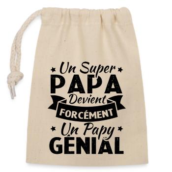 Un super papa devient forcément un papy génial - Sac cadeau en coton avec cordon (14 x 20 cm) - nature - Devant