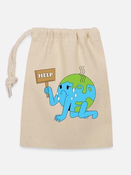 Climate Change Earth Help - Verschließbarer Geschenkbeutel aus Baumwolle (14x20cm) - Natur