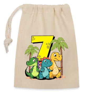 Dinosaures mignons J’ai 7 dino anniversaire - Sac cadeau en coton avec cordon (14 x 20 cm) - nature - Devant
