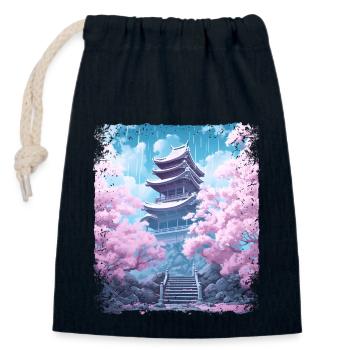 Sakura Tree dans un temple Cherry Blossom Vaporwave - Sac cadeau en coton avec cordon (14 x 20 cm) - bleu marine - Devant