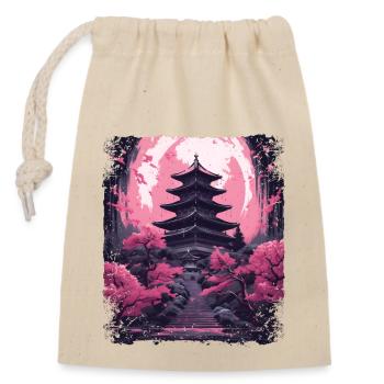 Sakura en fleurs de cerisier dans un temple Vaporwave - Sac cadeau en coton avec cordon (14 x 20 cm) - nature - Devant