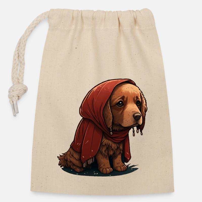 Chien mignon et triste - Sac cadeau en coton avec cordon (14 x 20 cm) - nature