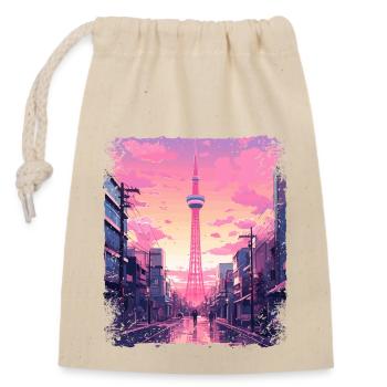 Ästhetischer Vaporwave-Himmelsbaum Tokio Japanische Sehenswürdigkeit - Verschließbarer Geschenkbeutel aus Baumwolle (14x20cm) - Natur - Vorne