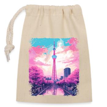 Ästhetischer Skytree Tokyo Vaporwave Japanisches Sehen - Verschließbarer Geschenkbeutel aus Baumwolle (14x20cm) - Natur - Vorne