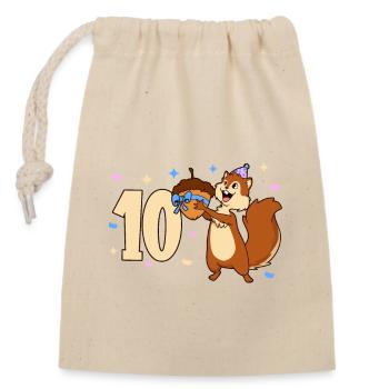 Chipmunk - Anniversaire des enfants 10 ans - Sac cadeau en coton avec cordon (14 x 20 cm) - nature - Devant