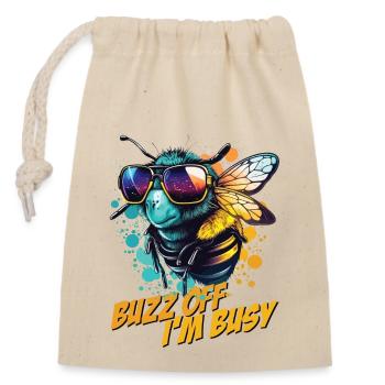 Bumblebee with sunglasses Buzz Off I'm Busy - Closable cotton gift bag (14x20cm) - nature - Front