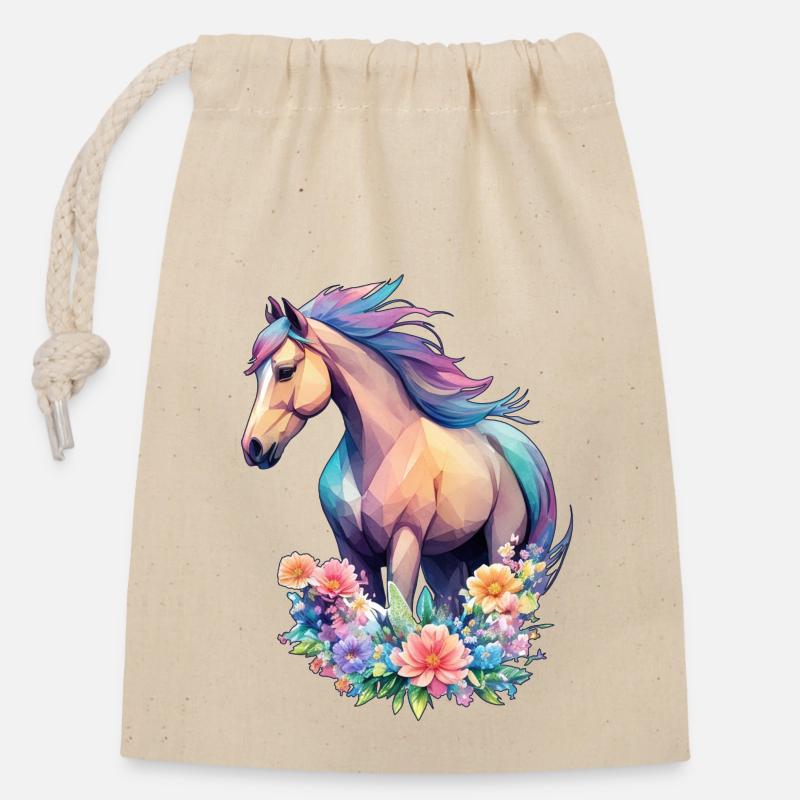 Œuvres d’art de fleurs de cheval avec de belles couleurs pastel - Sac cadeau en coton avec cordon (14 x 20 cm) - nature
