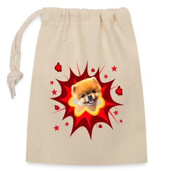 Comic Dog Design - Pow - Spitz miniature - Poméranien - Sac cadeau en coton avec cordon (14 x 20 cm) - nature - Devant